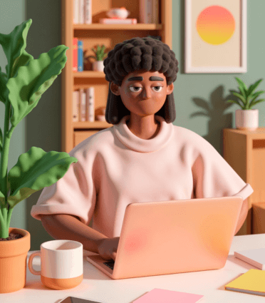 A men sits at a desk, focused on his laptop