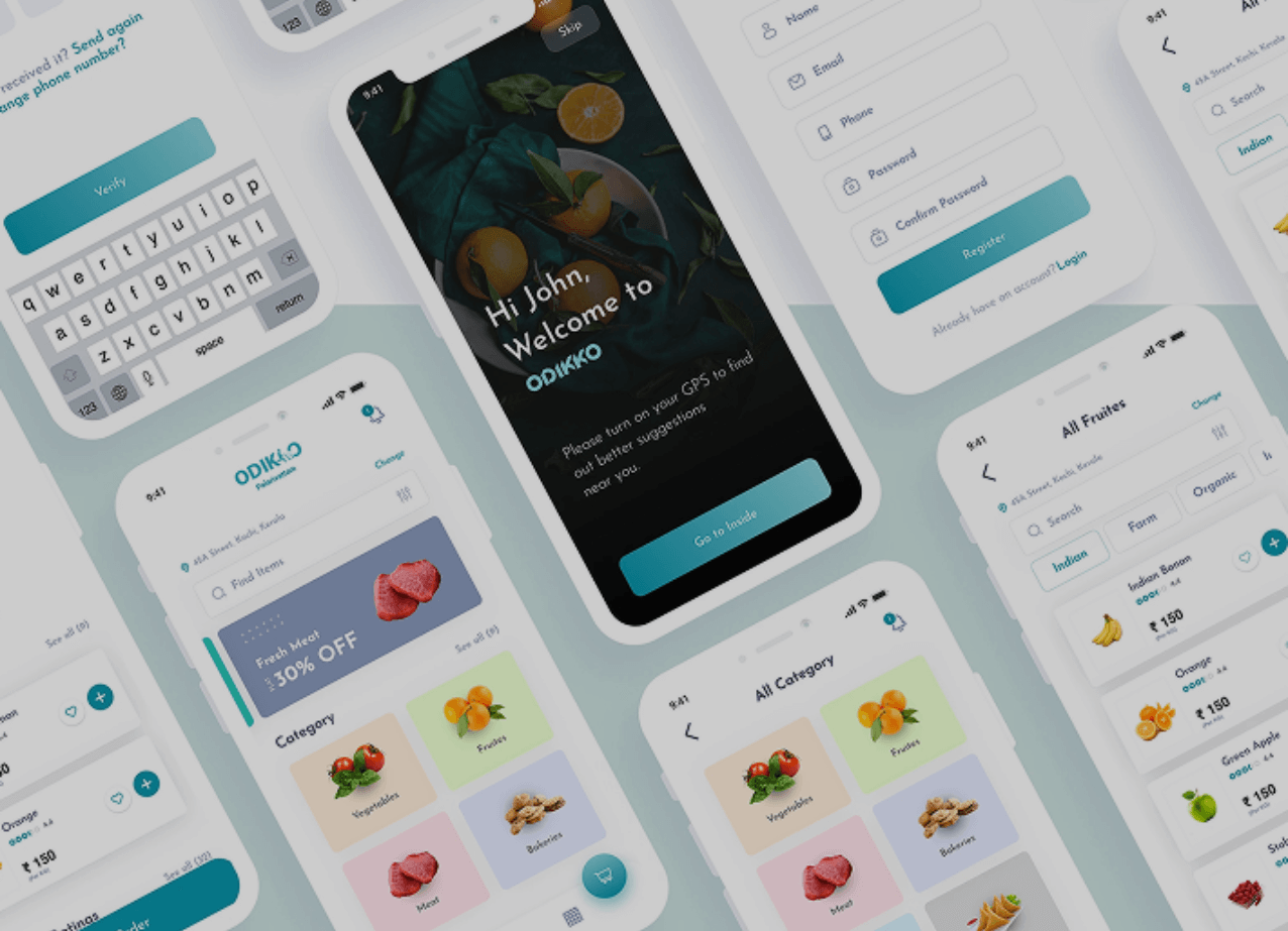ODIKKO mobile app interface showcasing custom mobile application development design.