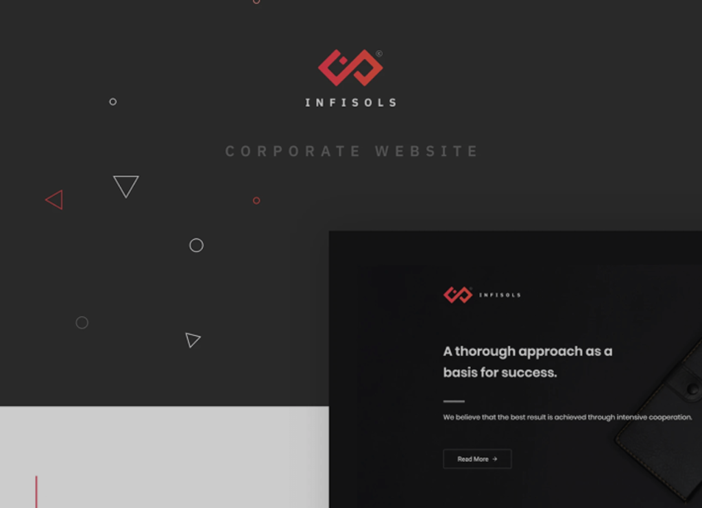 INFISOLS website layout showcasing custom web development by Freelance UKHub.